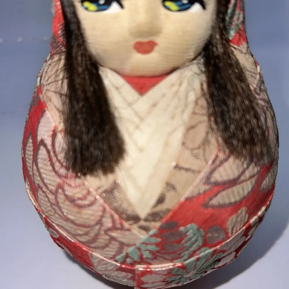 Vintage Handmade Empress Hime-Daruma Ginger Jar Wedding Doll Silk Pleated Kimono